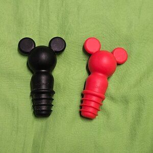 Disney Red and Black Mickey Icon Silicone Rubber Wine Bottle Stopper Set of 2